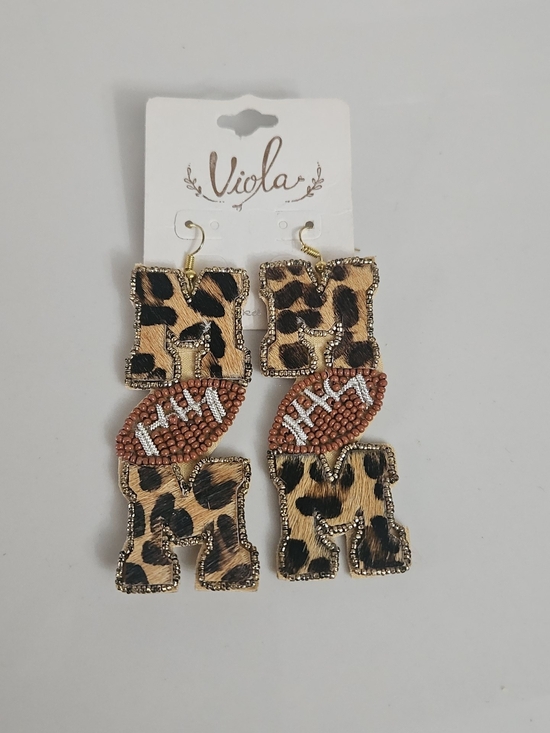 Jewelry - Leopard Print Beaded Football H M Earrings - Brown